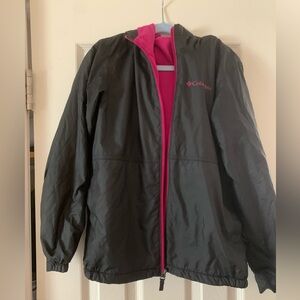 Black fleece-lined hoodie windbreaker jacket, kids’ medium (10-12)